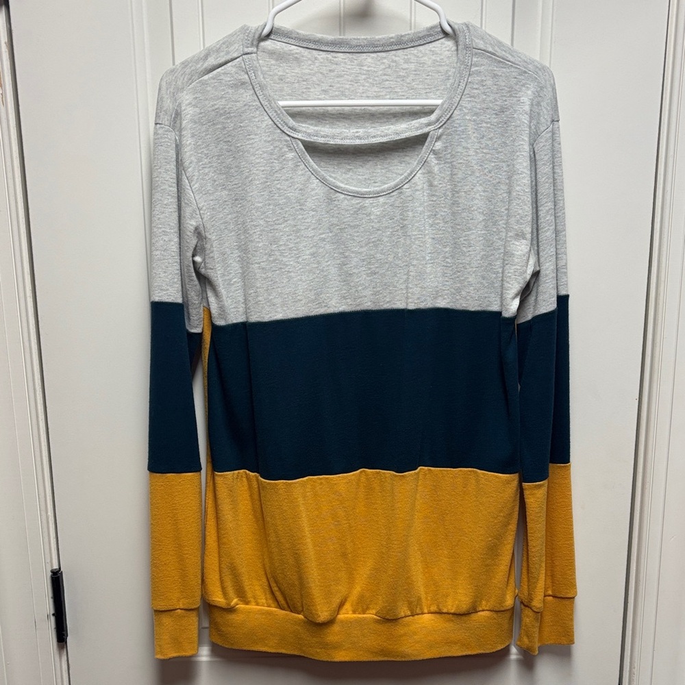 Amazon Colorblock Long Sleeve Top - Gray, Navy, and Mustard